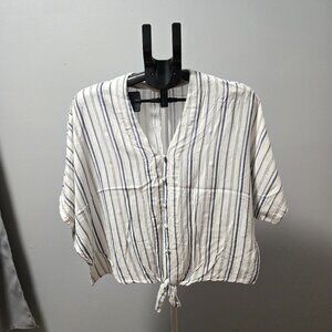 Sim & Sam Top Women's XL Striped Tie Knot Button Up V Neck Beach Shirt